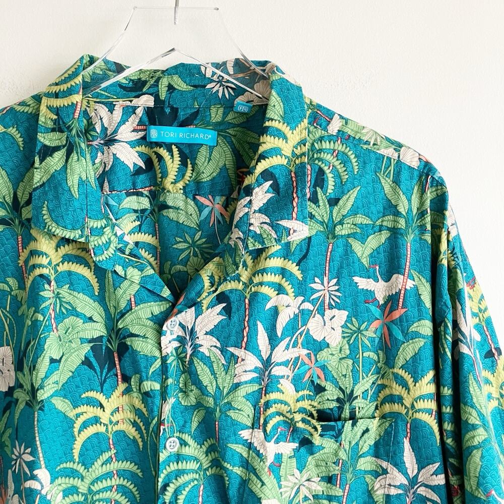 Tori Richard HI USA 3XL Machine 100% cotton Cranes Trees Plants Green 100% cott - Picture 2 of 7